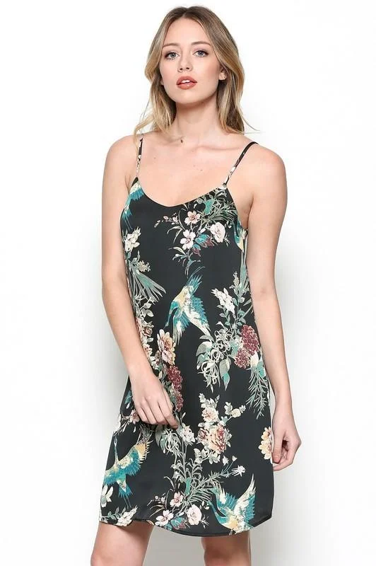 Savings Spectacular Deep Green and Black Verdi Floral Satin Dress