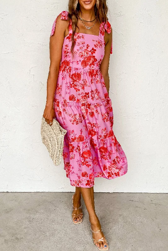 Limited Edition Floral Tie Shoulder Straps Dress