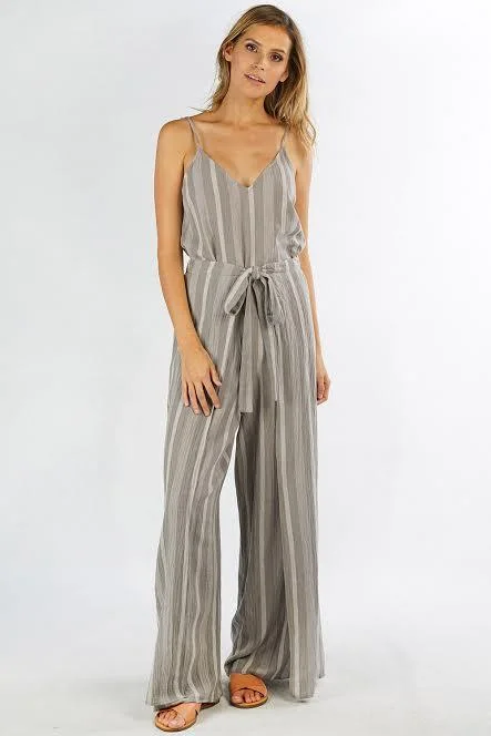 One-DAY Sale Trendsetter Grey Striped Linen Jumpsuit