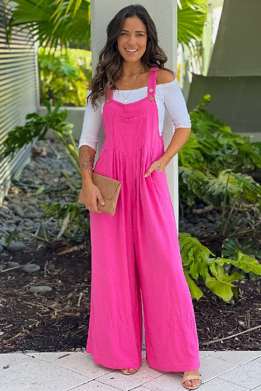 Midnight Madness Fuchsia Linen Overalls