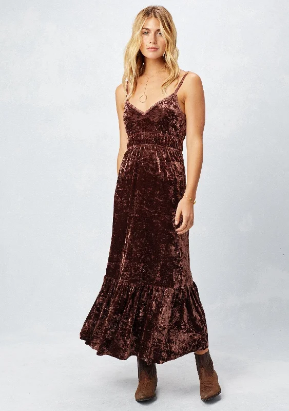 Year-End Sale Mocha Mauve Crushed Velvet Lovestitch Maxi Dress