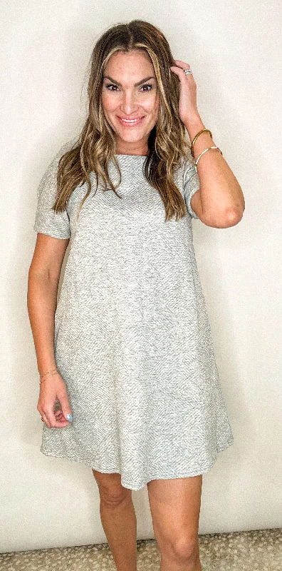 Mega Sale Grey Textured Puff Sleeve Dress