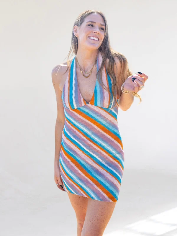 Price Reduction Groovy Striped Halter Dress
