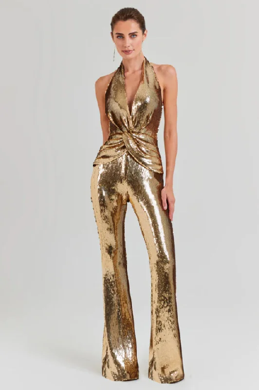 Bargain Prices Halter Draped Sequin Jumpsuit