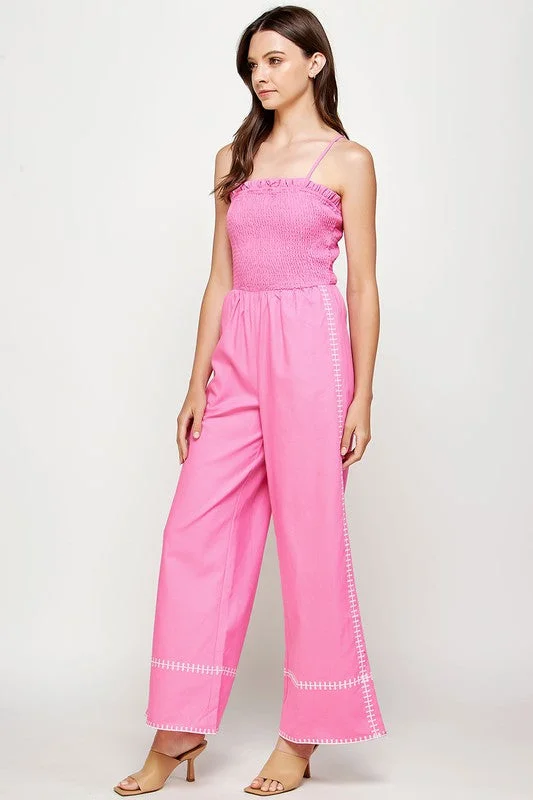 Incredible Offers Hot Pink Smocked Jumpsuit