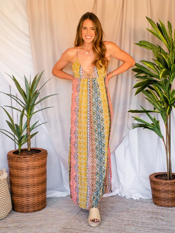 Closeout Sale Huntington Beach Yellow Paisley Maxi Dress