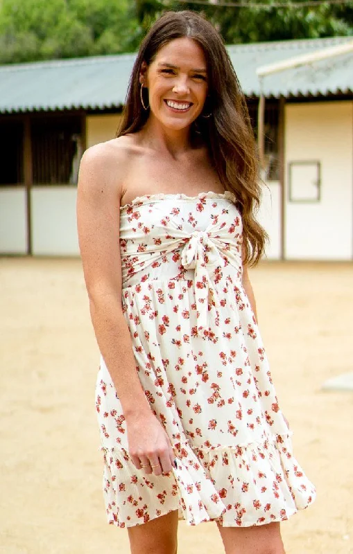 Referral Discount Isabella Ivory Red Floral Strapless Sundress