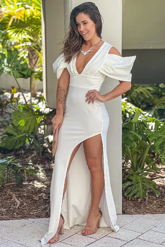 Daily Specials Ivory Open Shoulder Maxi Dress With Slit