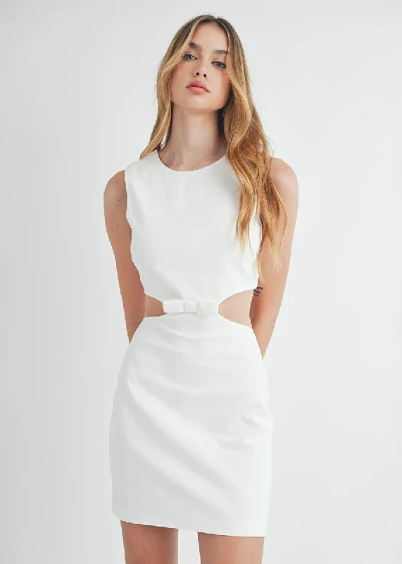 Take Advantage Jessica Cutout Ribbon Mini Dress - Off White