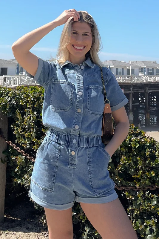 Daily Deals JOCIE DENIM WASHED ROMPER VAISLEY