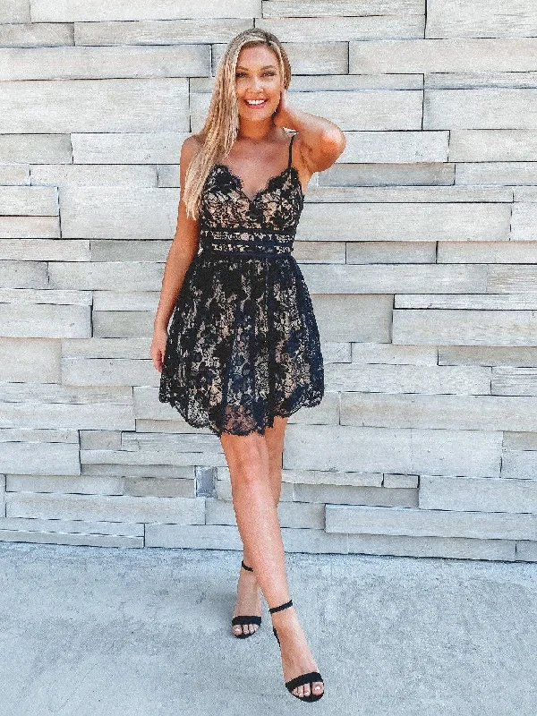 Now or Never Just Me Mini Lace Dress - Black