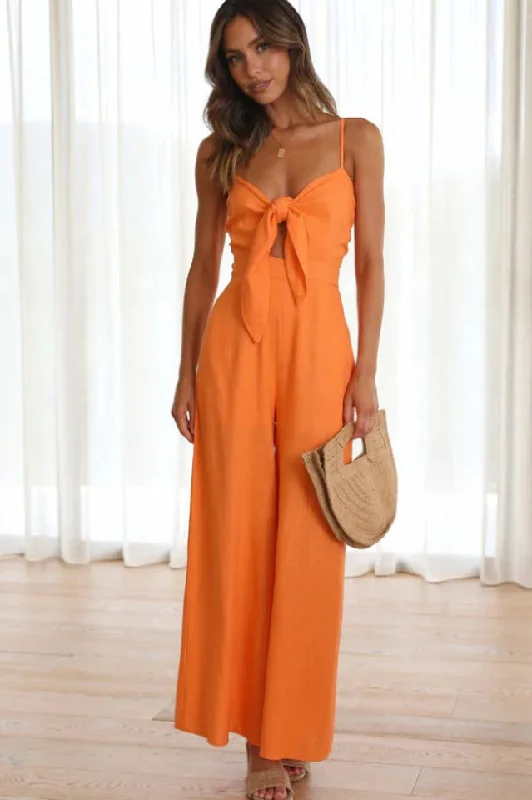 Special Promotion Knot Front Wide Leg Cami Jumpsuit