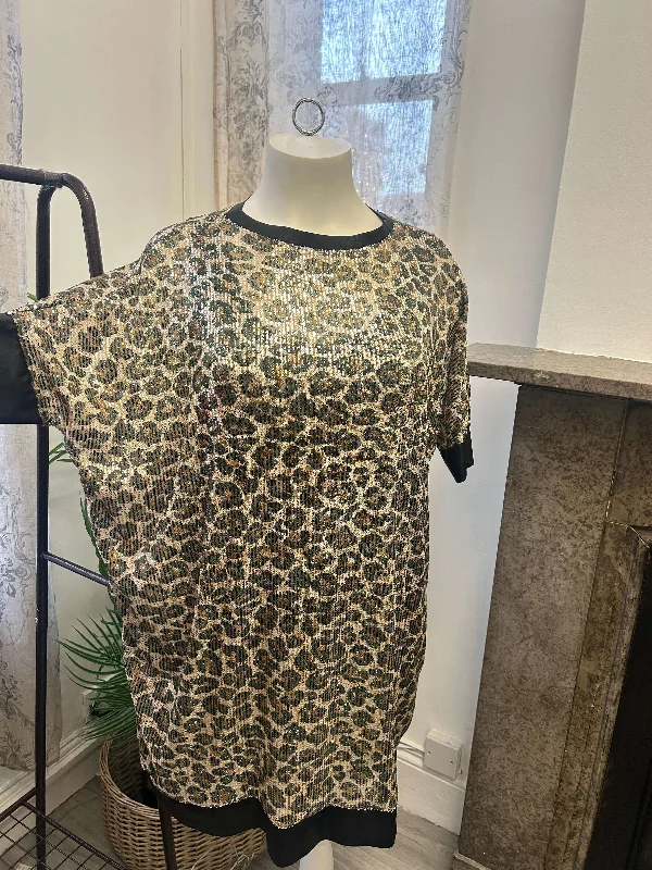 Exclusive Preview Leopard Print Sequin Tunic - Oatmeal/Khaki