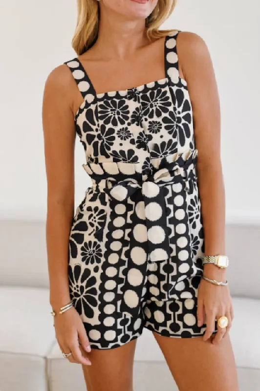 Big Discounts Lisa Patterned Belted Romper