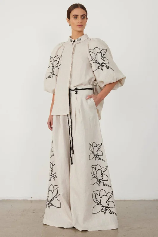 Seasonal Clearance Lola Linen Embroidery Shirt + Pants Set