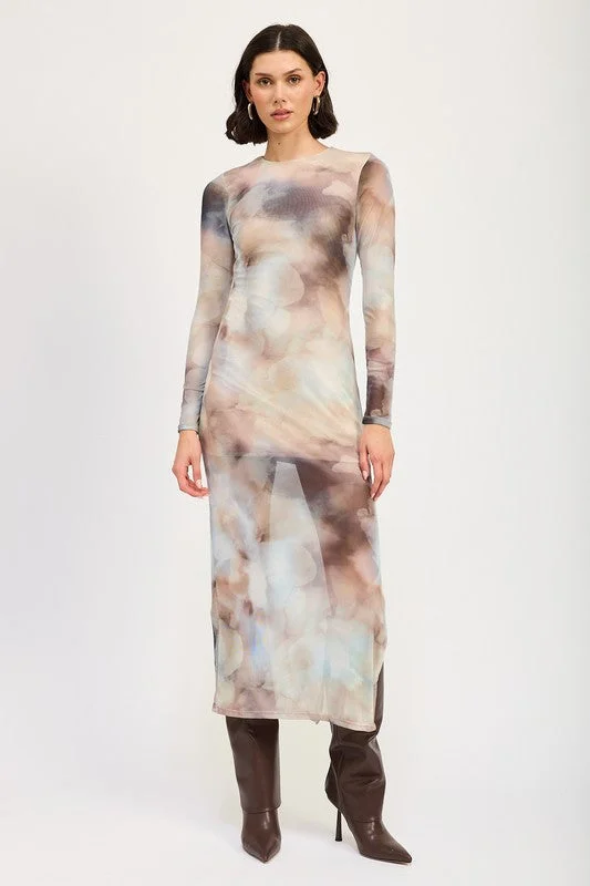Deep Discounts LONG SLEEVE MAXI DRESS WITH SLIT