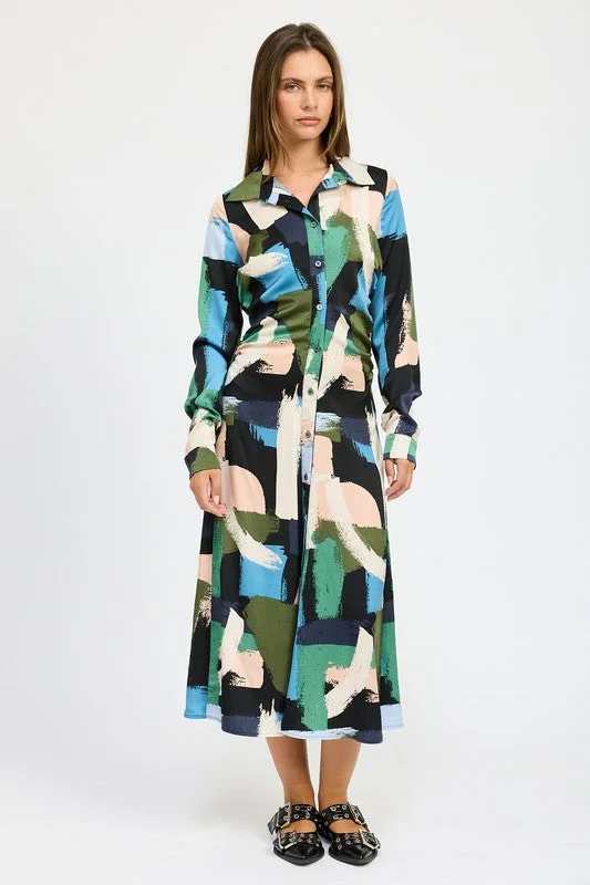 Crazy Deals LONG SLEEVE RUCHED SHIRT DRESS