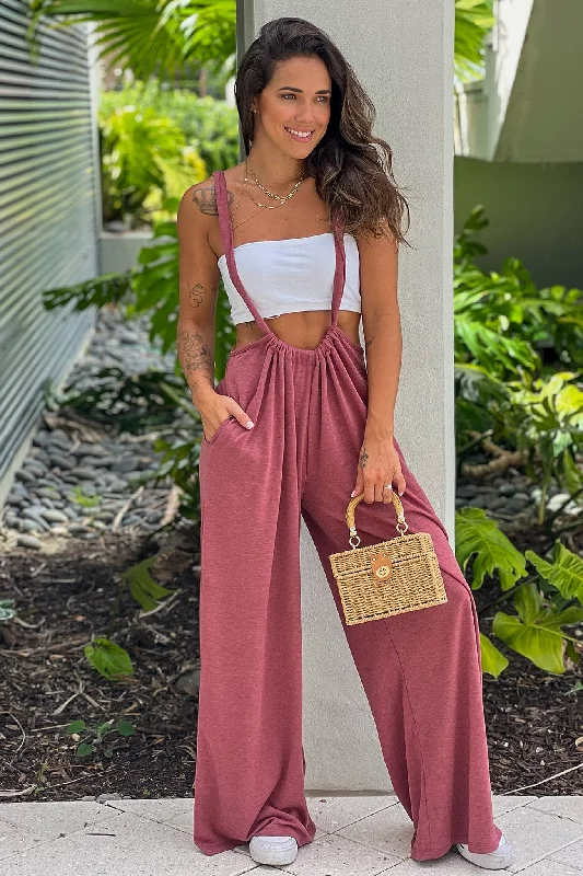 Best Bargains Mauve Jumpsuit With Pockets And Tie Back