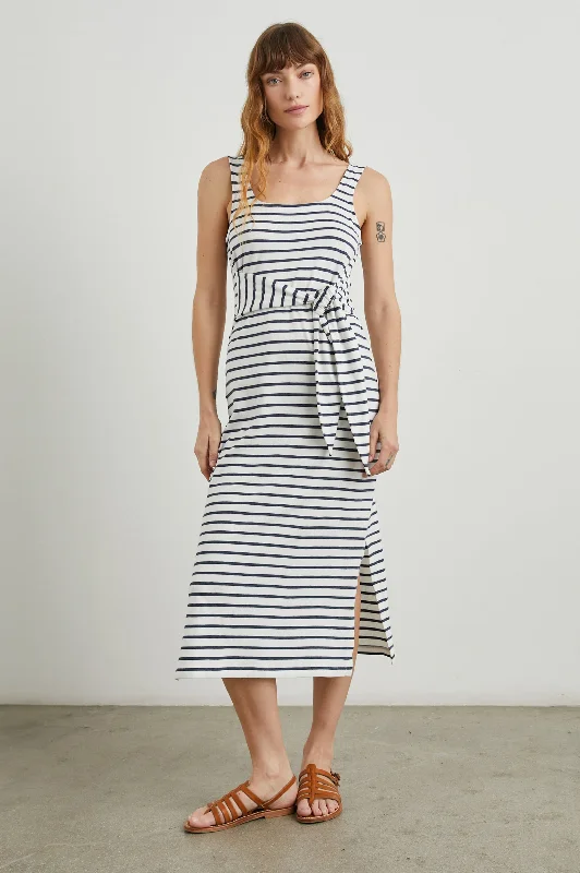 Last Chance MEG DRESS - IVORY NAVY STRIPE