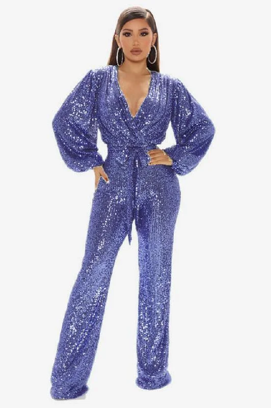 Special Price Megan Belted V-Neck Sequins Jumpsuit