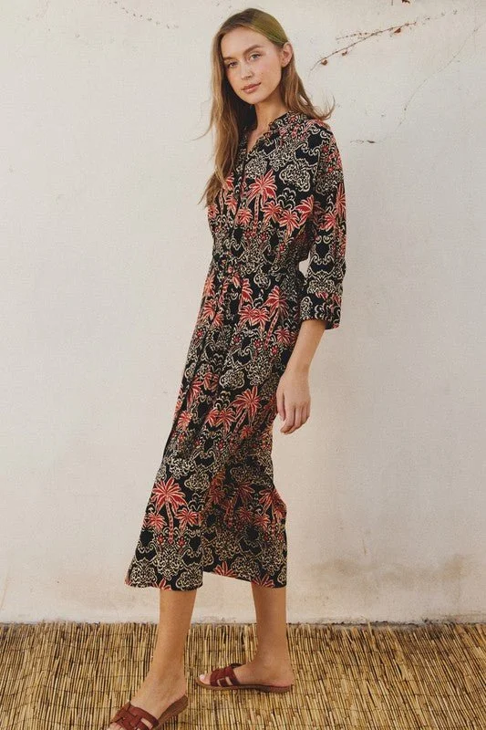 Take Advantage Midnight Palm Tree Midi Dress