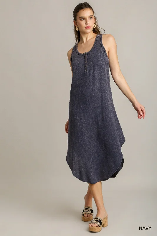Steals and Deals Mineral Wash Rounded Hem Midi Dress