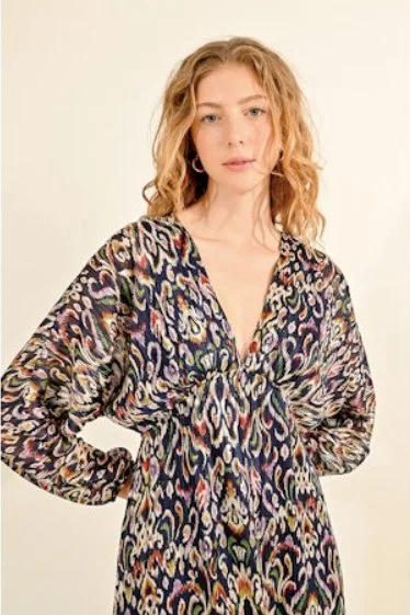 Markdowns Navy Ikat Batwing Maxi Dress