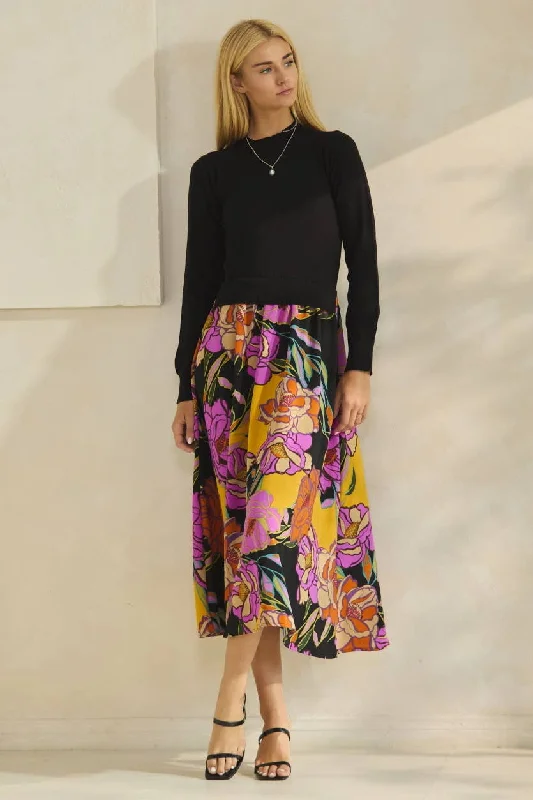 Early Bird Discount Sweet Escape Sweater Floral Printed Skirt Dress