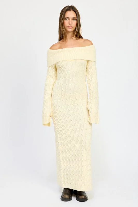 Can't Miss OFF SHOULDER MAXI CABLE DRESS