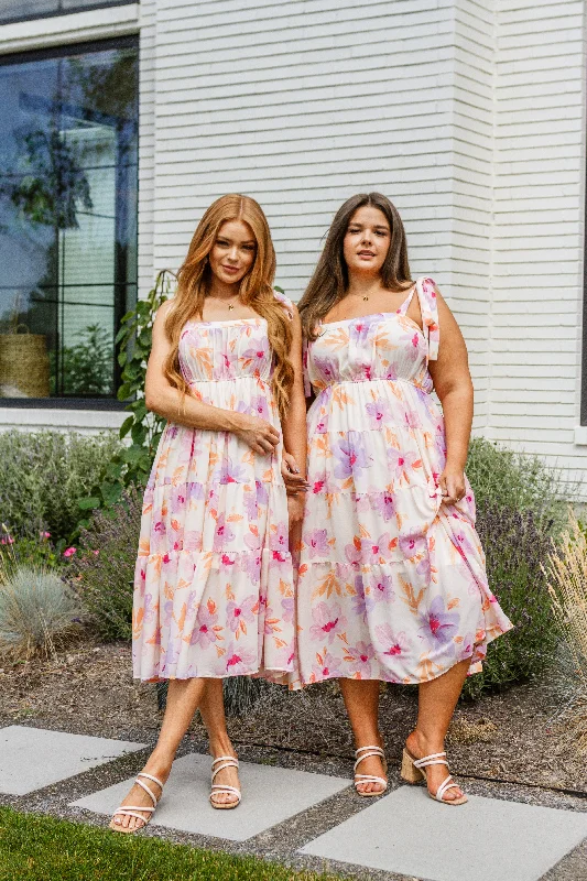 Massive Deals Pastel Petals Floral Midi Dress