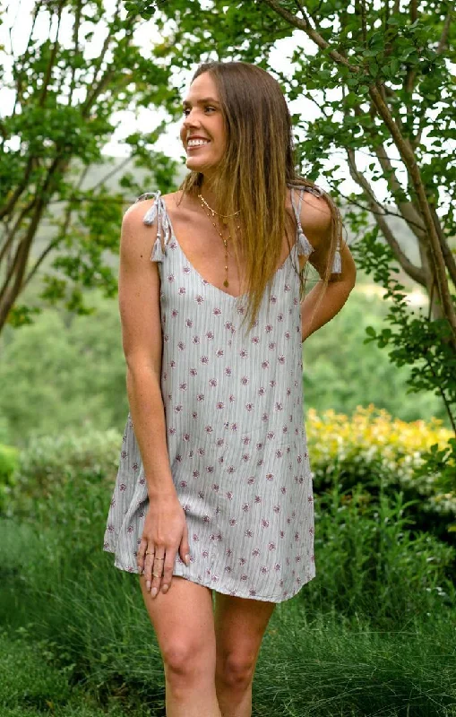 Crazy Deals Grey Striped Floral Mini Dress