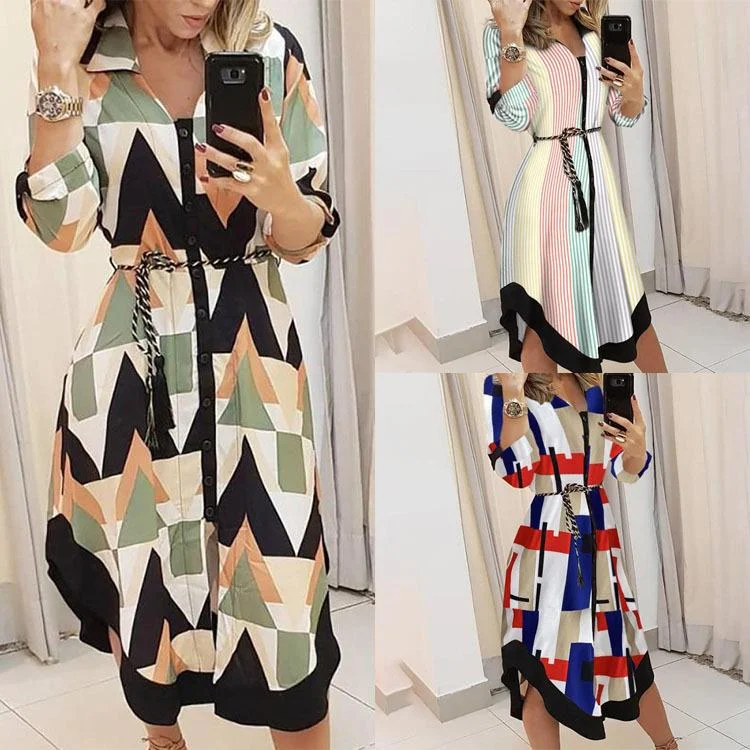 Special Discount Printed Plaid Lace-Up Dress