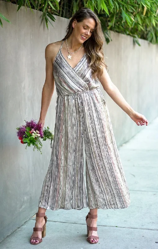 Deal Explosion Raven Grey Stripe Satin Jumpsuit