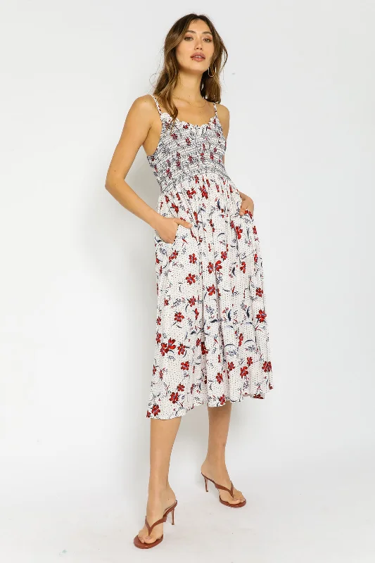 Today’s Special Red White & Blue Floral Polka Dot Midi Dress