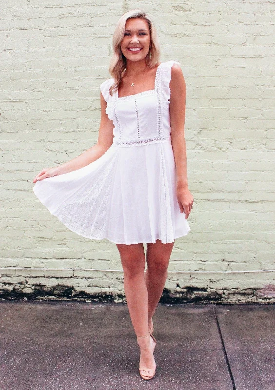 Savings Galore Remi Ruffle Tank White Mini Dress