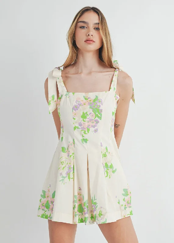 Can't Be Beat Ren Floral Printed Tie Romper - Cream