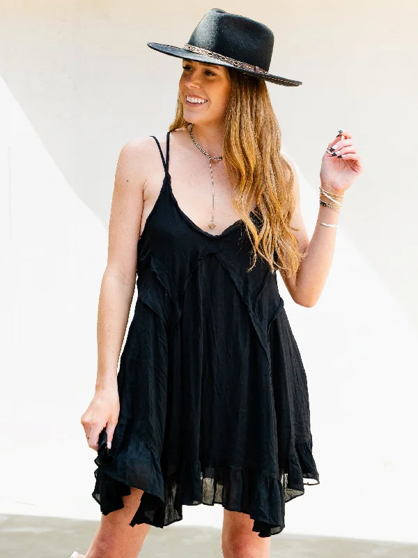 Unbeatable Prices Black Flowy Tiered Rock Show Mini Dress
