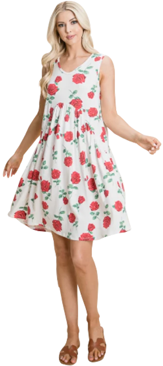 Price Rollback Rose Printed Sleeveless Dress