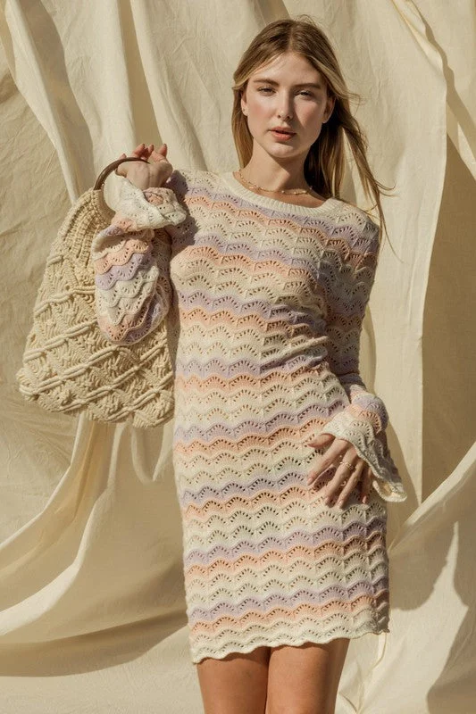 Loyalty Reward Round Neck Bell Sleeve Sweater Dress