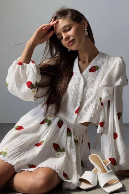 Value Deals Ruffled Strawberry Print Skirt Set