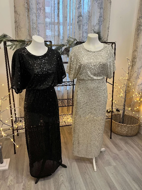Weekend Flash Sale Short Batwing Sleeve Sequin Maxi Dress