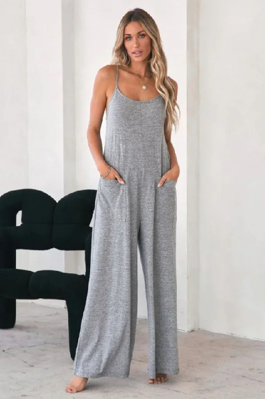 YEAR-End Sale Side Pockets Spaghetti Strap Wide Leg Jumpsuit