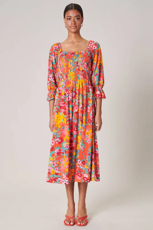 Stock Clearance Francesca Wildflower Denni Smocked Midi Dress