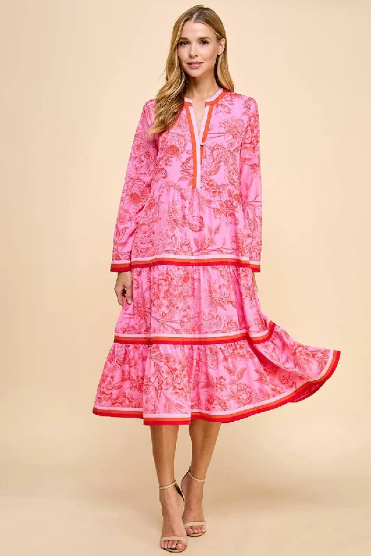 Instant Savings Botanical Floral Print Tiered Midi Dress