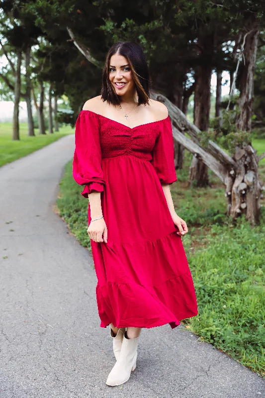 Last Chance Teagan Midi Dress-Ruby Red