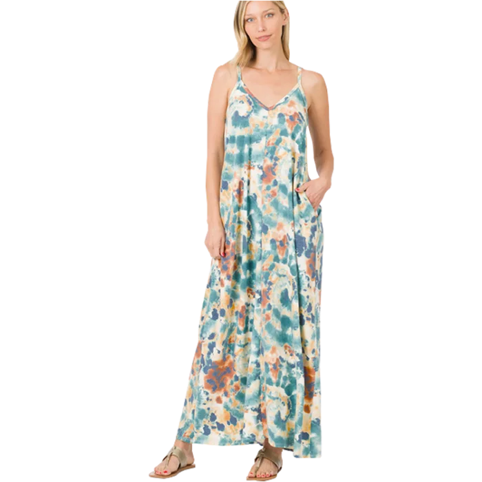 Instant Discount Teal Tie Dye French Terry Maxi Dress