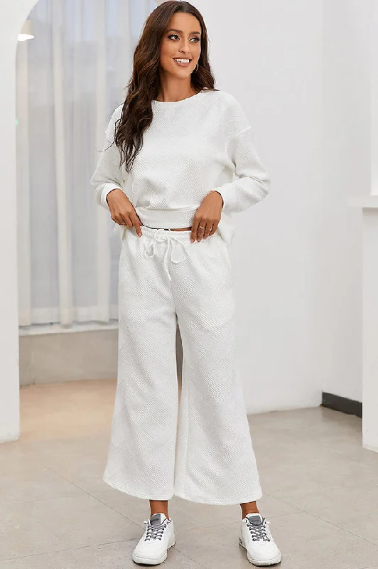 Overstock Sale Textured Long Sleeve Top & Pants Set