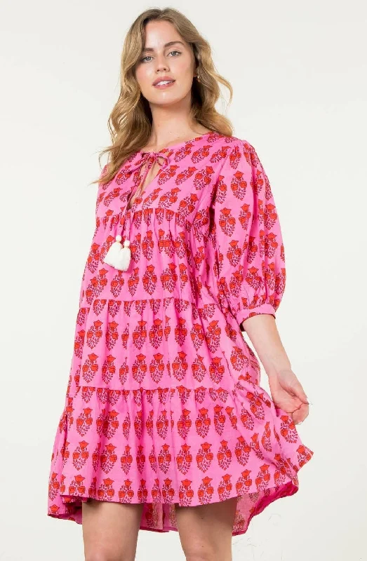 Year-End Sale Katie Block Print Long Sleeve Floral Dress: THML