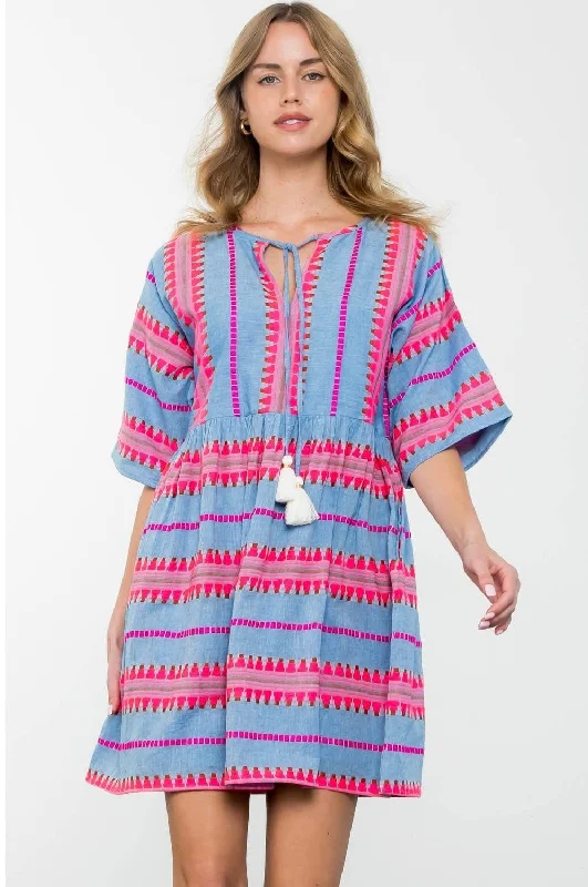 Referral Discount Gia Tassel Tie Pattern Knit Dress: THML