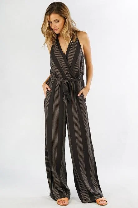 Price Drop Trendsetter Black Striped Linen Jumpsuit
